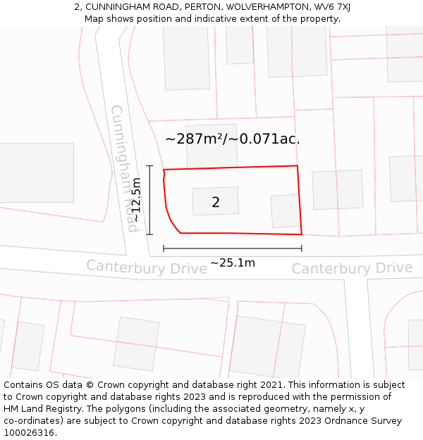 2, CUNNINGHAM ROAD, PERTON, WOLVERHAMPTON, WV6 7XJ: Plot and title map