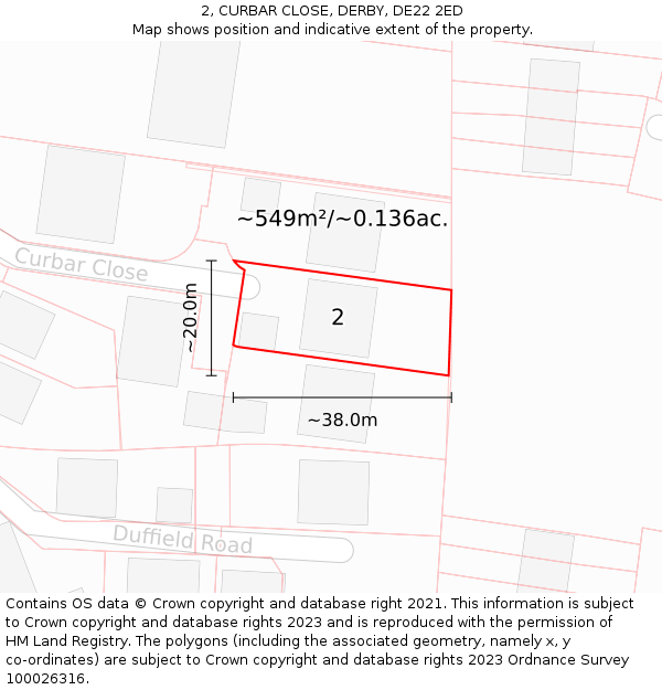 2, CURBAR CLOSE, DERBY, DE22 2ED: Plot and title map