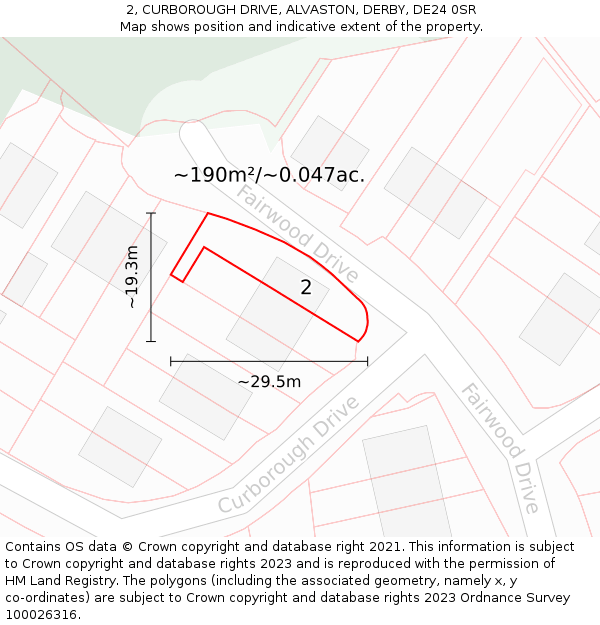 2, CURBOROUGH DRIVE, ALVASTON, DERBY, DE24 0SR: Plot and title map