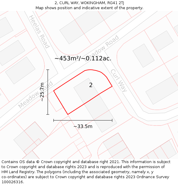 2, CURL WAY, WOKINGHAM, RG41 2TJ: Plot and title map