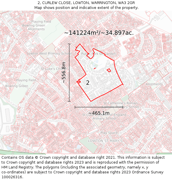 2, CURLEW CLOSE, LOWTON, WARRINGTON, WA3 2GR: Plot and title map