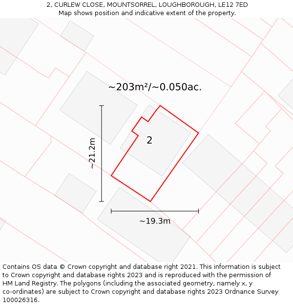2, CURLEW CLOSE, MOUNTSORREL, LOUGHBOROUGH, LE12 7ED: Plot and title map