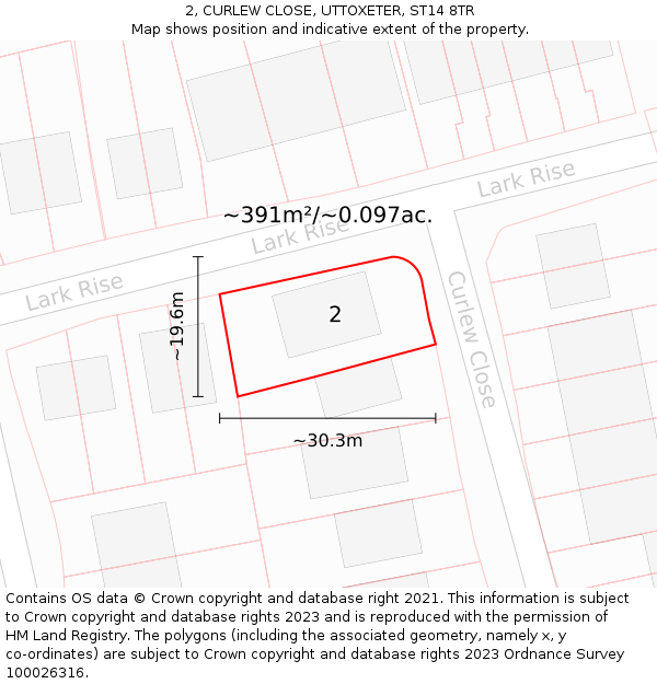 2, CURLEW CLOSE, UTTOXETER, ST14 8TR: Plot and title map