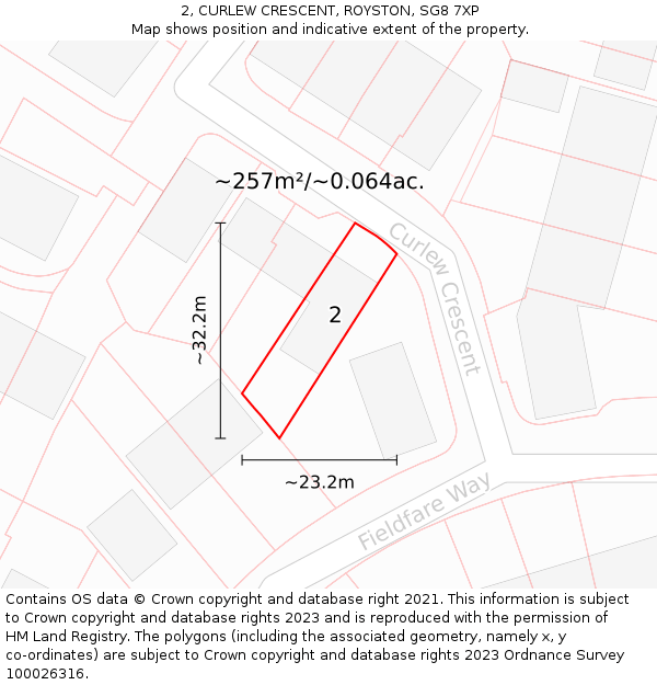 2, CURLEW CRESCENT, ROYSTON, SG8 7XP: Plot and title map