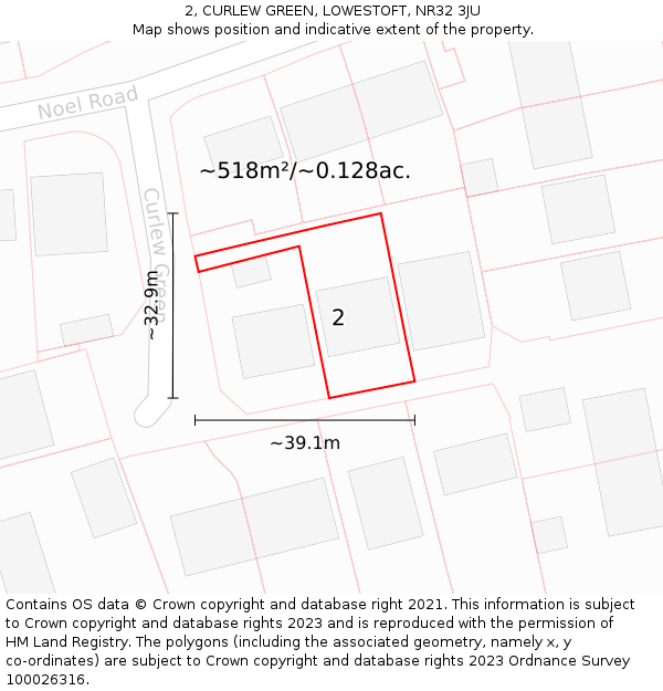 2, CURLEW GREEN, LOWESTOFT, NR32 3JU: Plot and title map