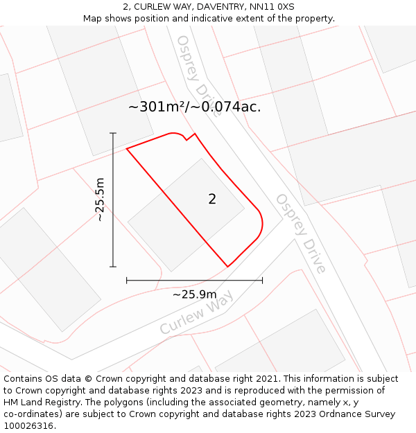 2, CURLEW WAY, DAVENTRY, NN11 0XS: Plot and title map