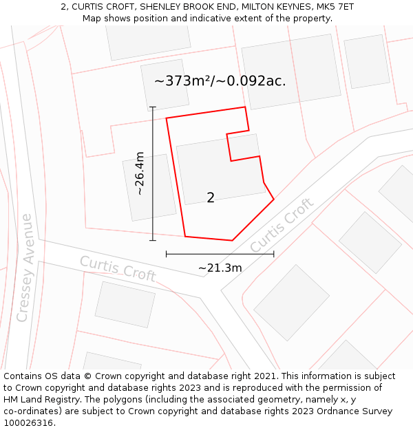 2, CURTIS CROFT, SHENLEY BROOK END, MILTON KEYNES, MK5 7ET: Plot and title map