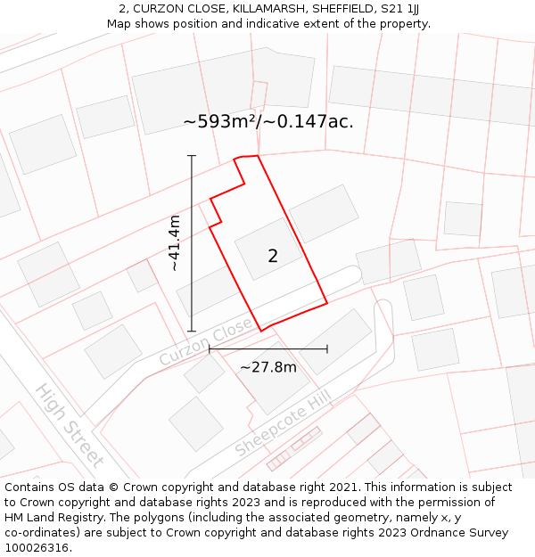 2, CURZON CLOSE, KILLAMARSH, SHEFFIELD, S21 1JJ: Plot and title map