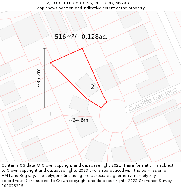 2, CUTCLIFFE GARDENS, BEDFORD, MK40 4DE: Plot and title map