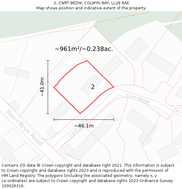 2, CWRT BEDW, COLWYN BAY, LL29 6AE: Plot and title map