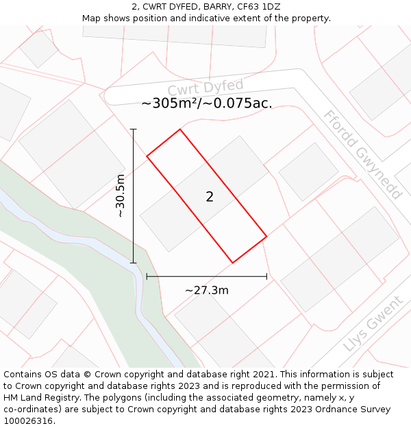 2, CWRT DYFED, BARRY, CF63 1DZ: Plot and title map