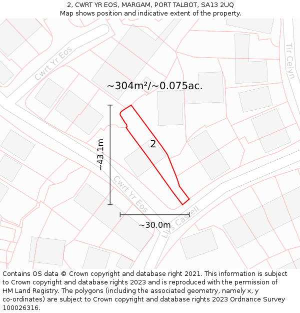 2, CWRT YR EOS, MARGAM, PORT TALBOT, SA13 2UQ: Plot and title map