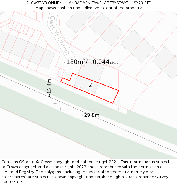 2, CWRT YR ONNEN, LLANBADARN FAWR, ABERYSTWYTH, SY23 3TD: Plot and title map