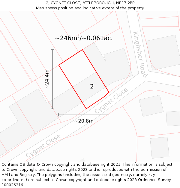 2, CYGNET CLOSE, ATTLEBOROUGH, NR17 2RP: Plot and title map