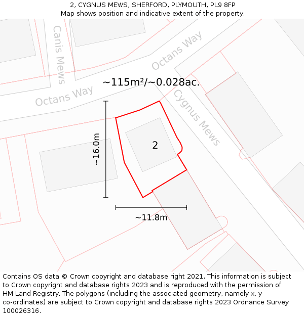 2, CYGNUS MEWS, SHERFORD, PLYMOUTH, PL9 8FP: Plot and title map