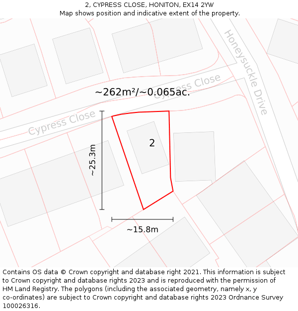 2, CYPRESS CLOSE, HONITON, EX14 2YW: Plot and title map