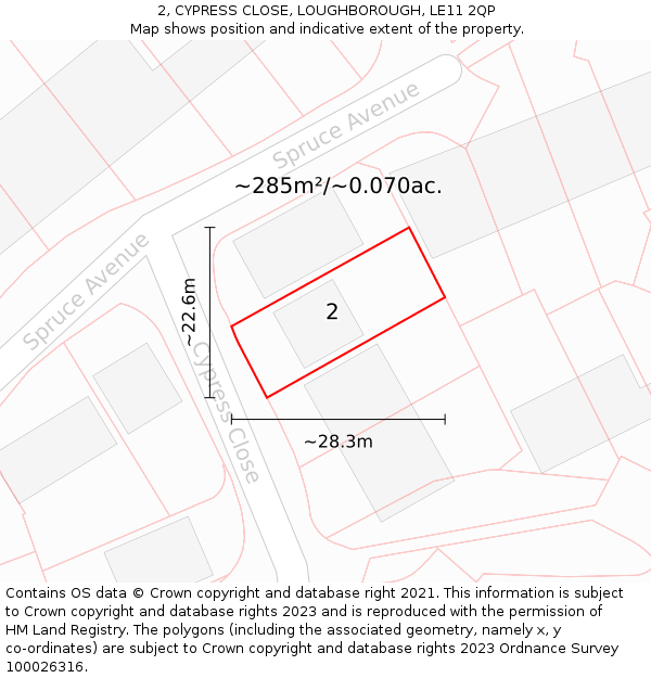 2, CYPRESS CLOSE, LOUGHBOROUGH, LE11 2QP: Plot and title map