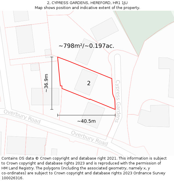 2, CYPRESS GARDENS, HEREFORD, HR1 1JU: Plot and title map