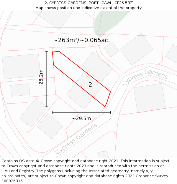 2, CYPRESS GARDENS, PORTHCAWL, CF36 5BZ: Plot and title map