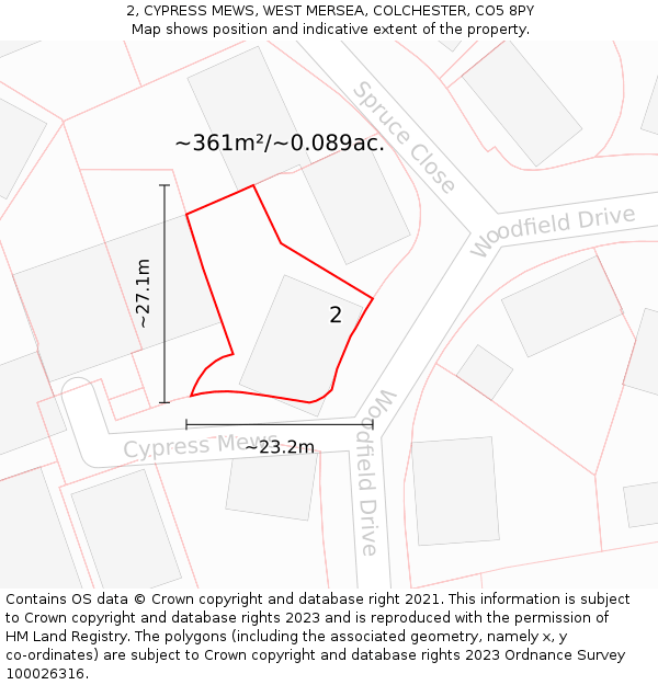 2, CYPRESS MEWS, WEST MERSEA, COLCHESTER, CO5 8PY: Plot and title map