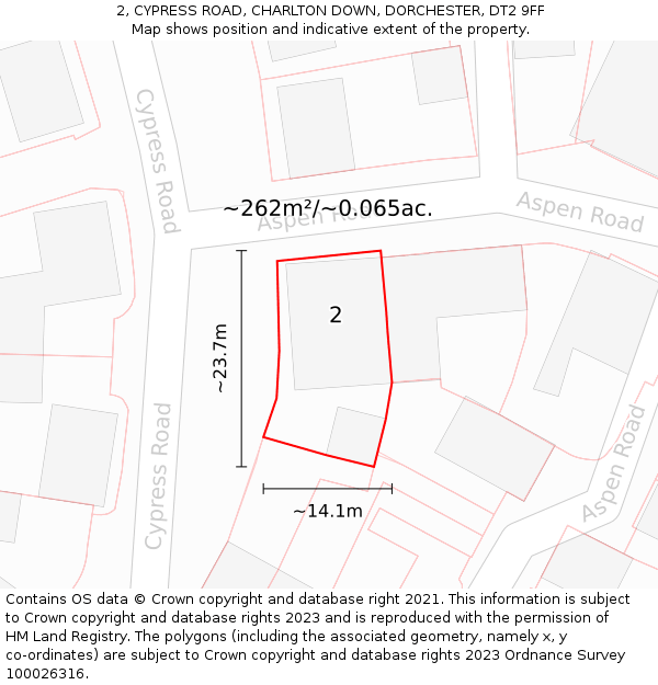 2, CYPRESS ROAD, CHARLTON DOWN, DORCHESTER, DT2 9FF: Plot and title map