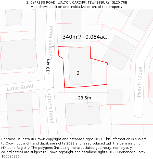 2, CYPRESS ROAD, WALTON CARDIFF, TEWKESBURY, GL20 7RB: Plot and title map