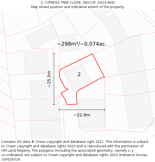 2, CYPRESS TREE CLOSE, SIDCUP, DA15 8HD: Plot and title map