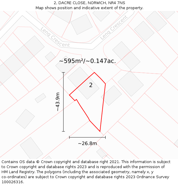 2, DACRE CLOSE, NORWICH, NR4 7NS: Plot and title map