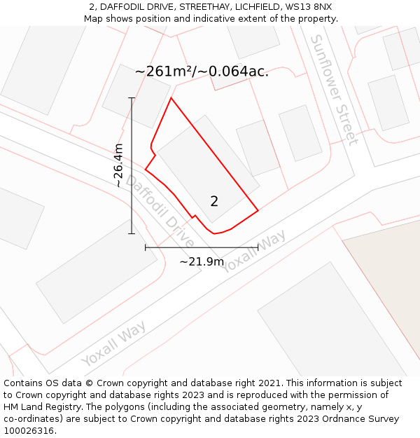 2, DAFFODIL DRIVE, STREETHAY, LICHFIELD, WS13 8NX: Plot and title map