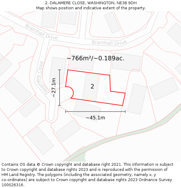 2, DALAMERE CLOSE, WASHINGTON, NE38 9DH: Plot and title map