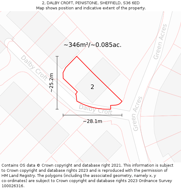 2, DALBY CROFT, PENISTONE, SHEFFIELD, S36 6ED: Plot and title map