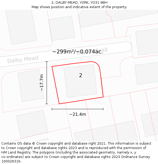 2, DALBY MEAD, YORK, YO31 9BH: Plot and title map