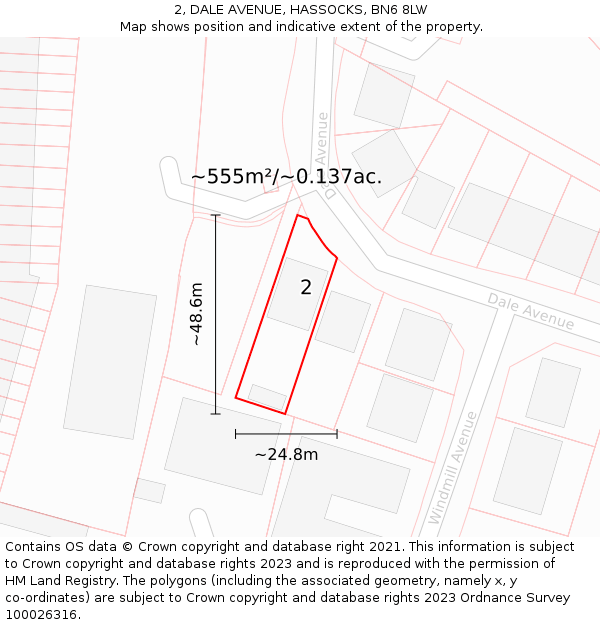 2, DALE AVENUE, HASSOCKS, BN6 8LW: Plot and title map