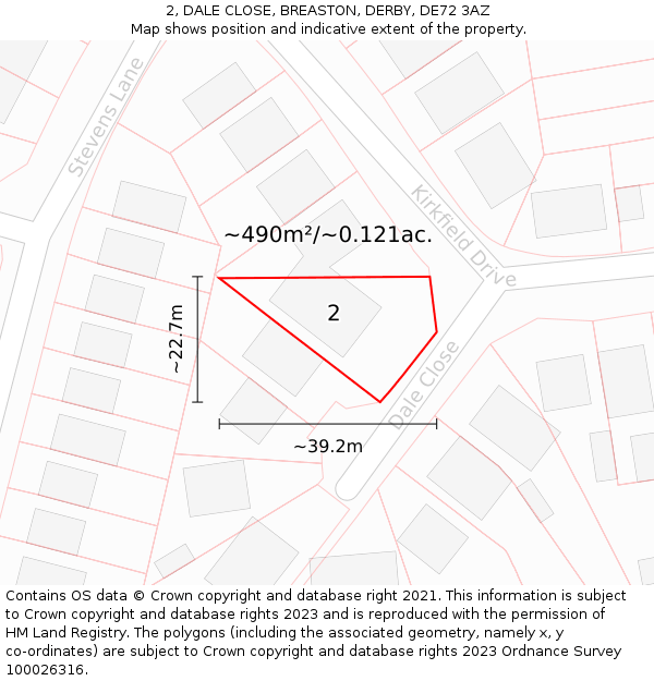 2, DALE CLOSE, BREASTON, DERBY, DE72 3AZ: Plot and title map