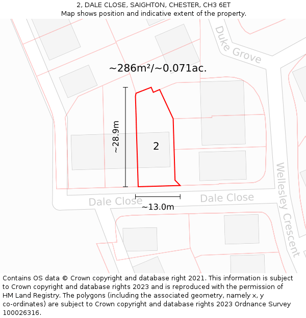 2, DALE CLOSE, SAIGHTON, CHESTER, CH3 6ET: Plot and title map