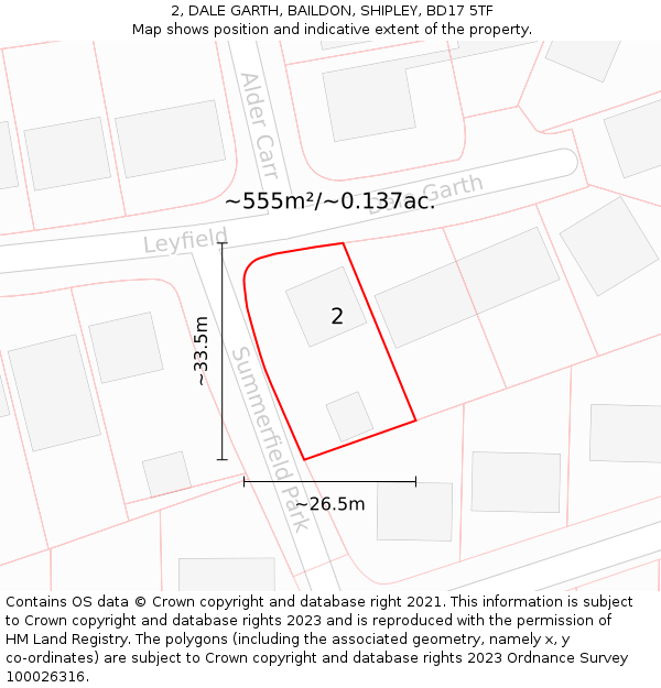 2, DALE GARTH, BAILDON, SHIPLEY, BD17 5TF: Plot and title map