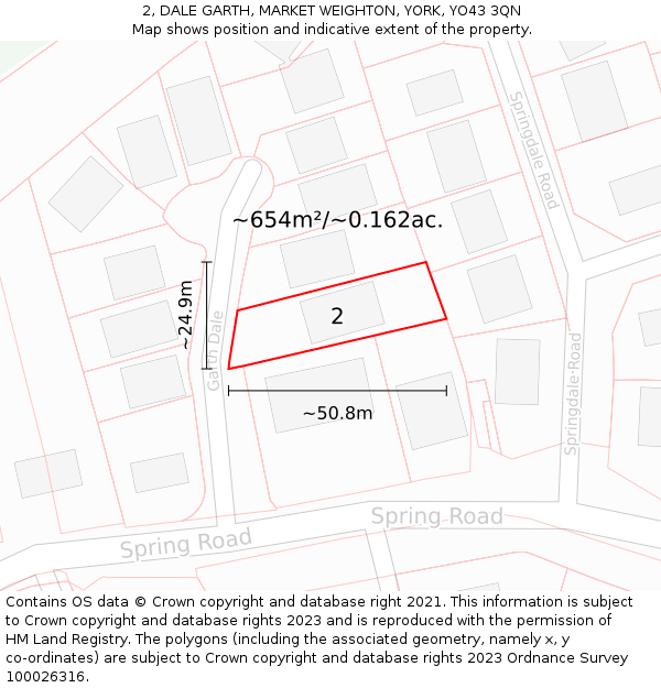 2, DALE GARTH, MARKET WEIGHTON, YORK, YO43 3QN: Plot and title map