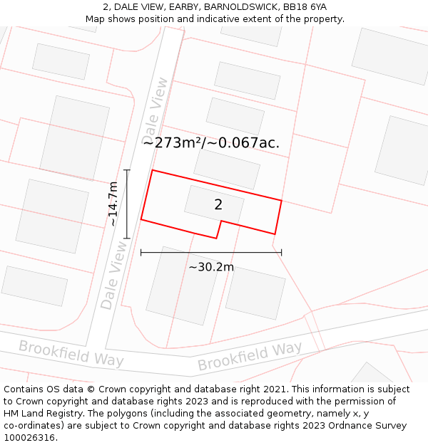 2, DALE VIEW, EARBY, BARNOLDSWICK, BB18 6YA: Plot and title map