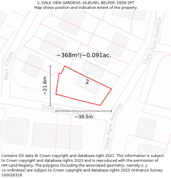 2, DALE VIEW GARDENS, KILBURN, BELPER, DE56 0PT: Plot and title map