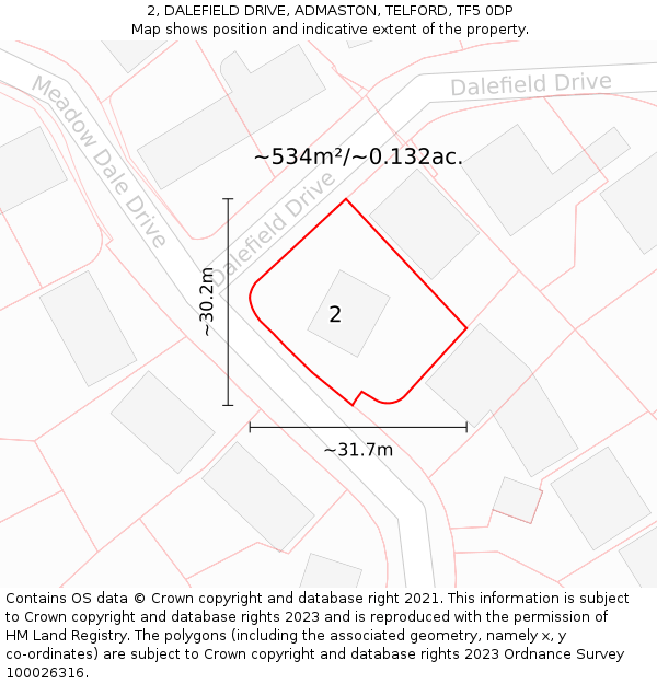 2, DALEFIELD DRIVE, ADMASTON, TELFORD, TF5 0DP: Plot and title map