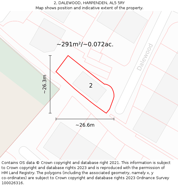 2, DALEWOOD, HARPENDEN, AL5 5RY: Plot and title map
