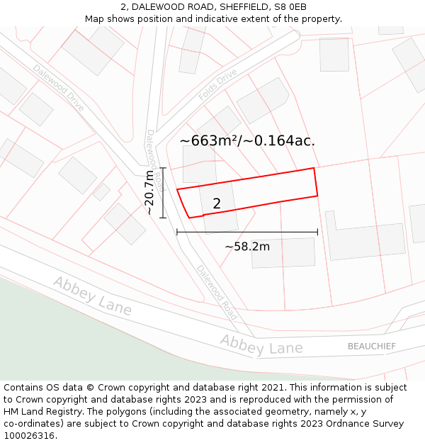 2, DALEWOOD ROAD, SHEFFIELD, S8 0EB: Plot and title map