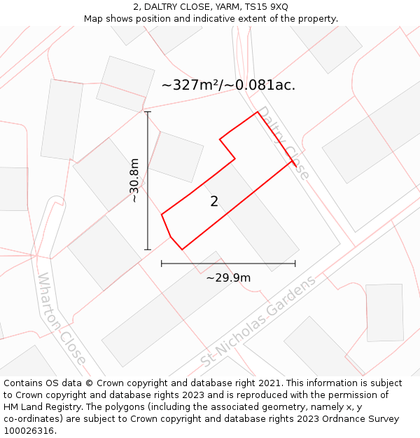 2, DALTRY CLOSE, YARM, TS15 9XQ: Plot and title map