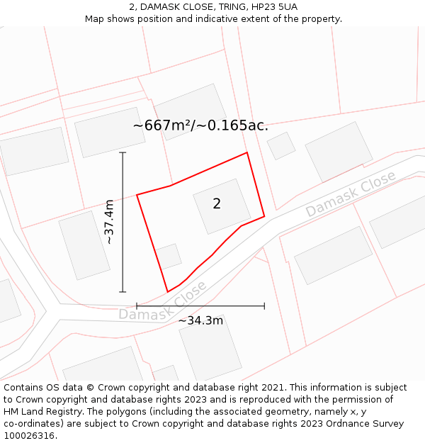 2, DAMASK CLOSE, TRING, HP23 5UA: Plot and title map