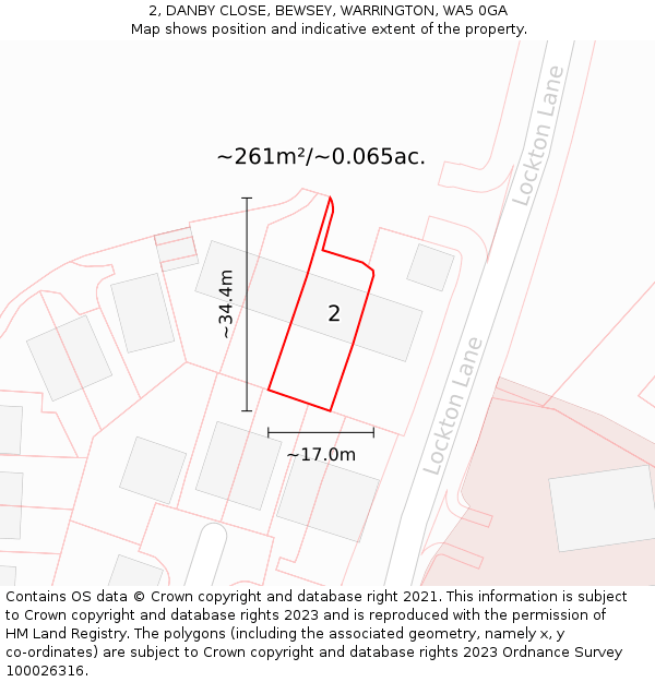 2, DANBY CLOSE, BEWSEY, WARRINGTON, WA5 0GA: Plot and title map
