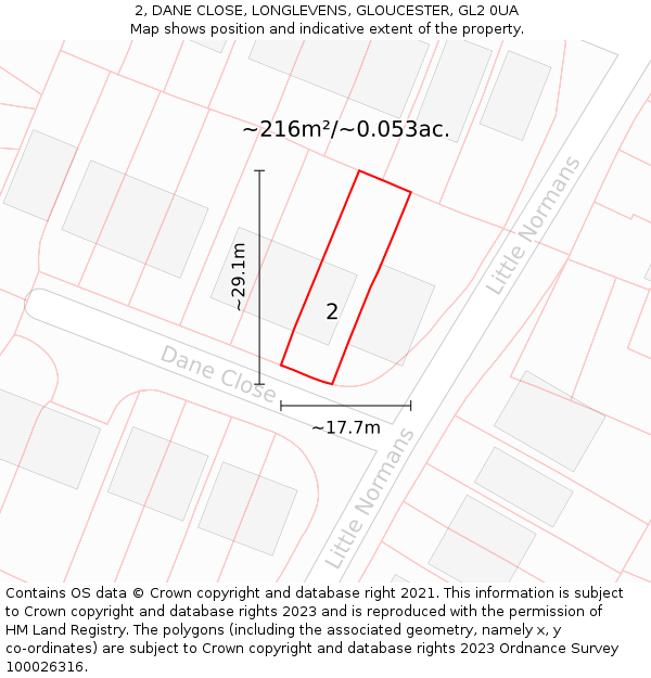 2, DANE CLOSE, LONGLEVENS, GLOUCESTER, GL2 0UA: Plot and title map