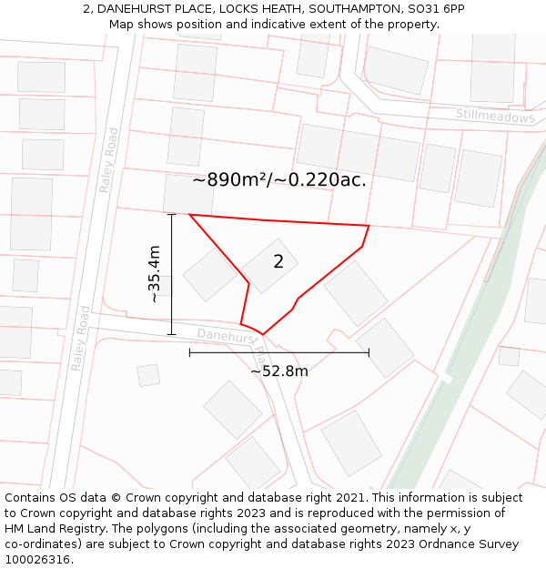 2, DANEHURST PLACE, LOCKS HEATH, SOUTHAMPTON, SO31 6PP: Plot and title map