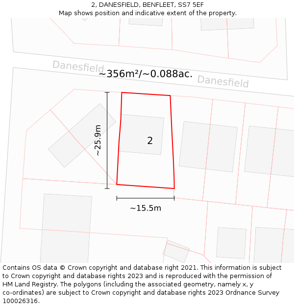 2, DANESFIELD, BENFLEET, SS7 5EF: Plot and title map
