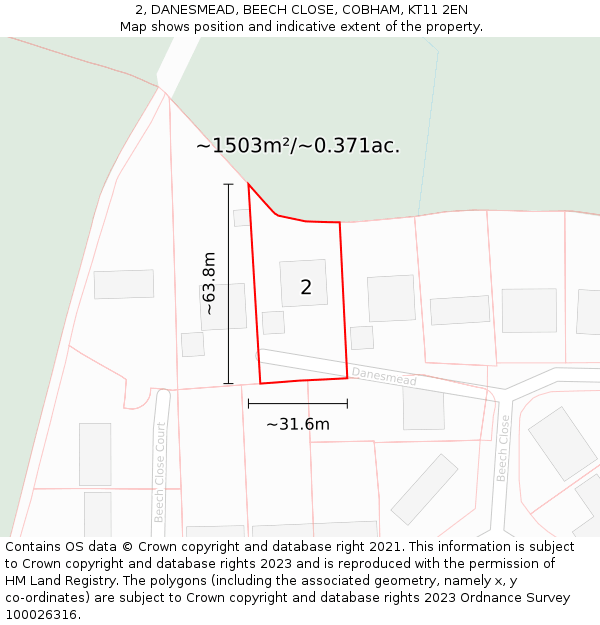 2, DANESMEAD, BEECH CLOSE, COBHAM, KT11 2EN: Plot and title map