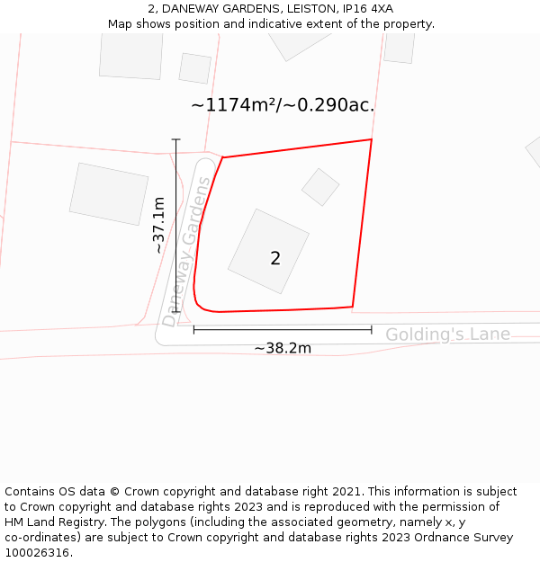 2, DANEWAY GARDENS, LEISTON, IP16 4XA: Plot and title map